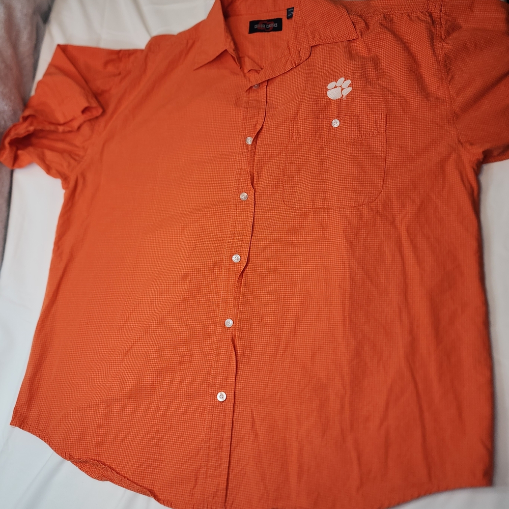 Clemson College Classics Vibrant Orange Casual Button Down Shirt Mens Size Large